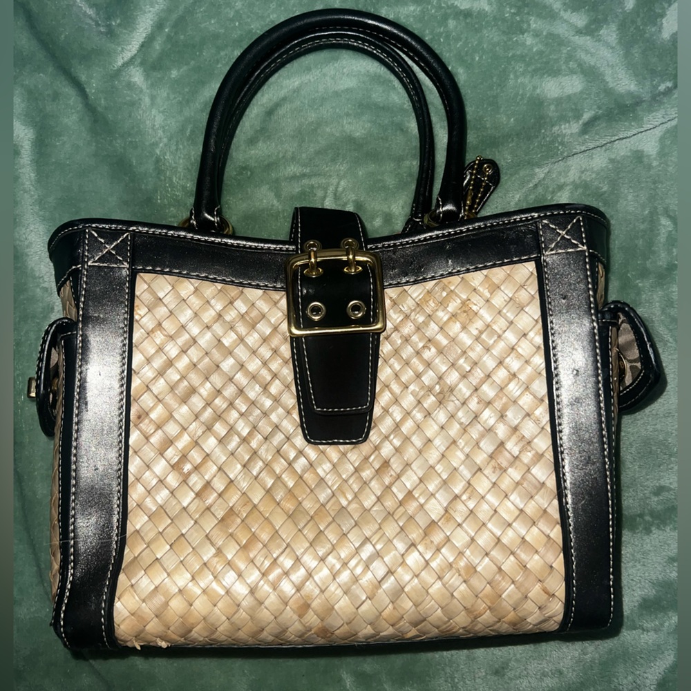 Coach Black and Tan Woven Handbag